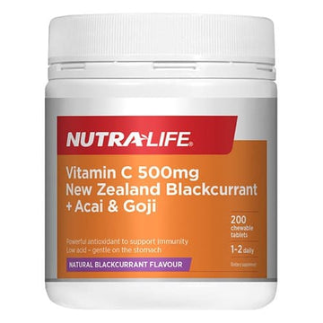 Nutra-Life Vitamin C 500mg NZ Blackcurrant + Acai & Goji Tablets 200s