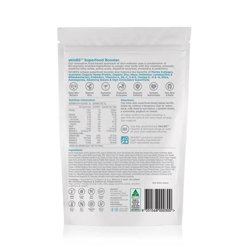 Skin B5 Clear Skin Superfood Booster 100gm - Clear Skin Superfood Booster for Radiant Skin Acne Treatment,Clear Complexion,Clear Skin,Combination Skin,cracked skin,dry skin,dry skin cream,Dry Skin Gel,dry skin wash,Healthy Skin,Hydrating Skin Care,itchy d