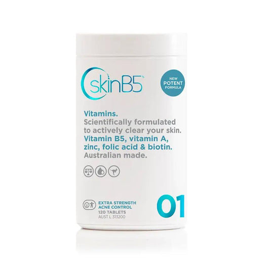 Skin B5 Extra Strength Acne Vitamins 120 Tablets for Effective Acne Control acne control,acne support,acne vitamins,blemish treatment,breakouts relief,clear skin,extra strength supplements,optimized,skin health
